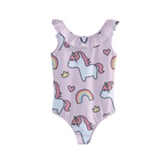 Cute Unicorn Rainbow Seamless Pattern Background Kids  Frill Swimsuit by Bedest