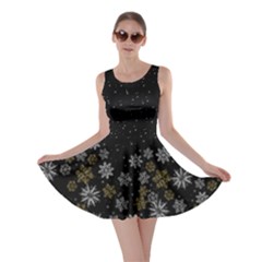 Snowflakes Black Fun Xmas Party Skater Dress by CoolDesigns