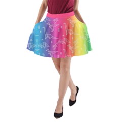 Origami Dinosaur Colorful A-line Pocket Skirt by CoolDesigns