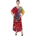 Marijuana Aztec Colorful Red Marijuana Leaves V-Neck Boho Style Maxi Dress View1