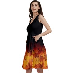 Gradient Dark Tree Autumn Leaf Party Sleeveless V-neck Skater Dress With Pockets by CoolDesigns