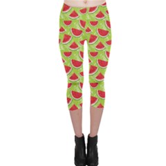 Red Watercolor Pattern Watermelon Capri Leggings  by CoolDesigns