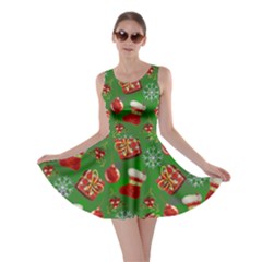 Christmas Stockings Green Xmas Gift Print Skater Dress by CoolDesigns