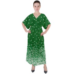 Green Marijuana Badges With Marijuana Leaves V-neck Boho Style Maxi Dress by CoolDesigns