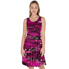 Musical Dark Magenta Space Stars Knee Length Skater Dress With Pockets by CoolDesigns