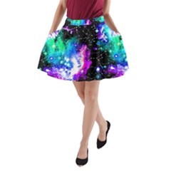 Milky Way Black & Turquoise Stars Andromeda Galaxy A-line Skirt With Pockets by CoolDesigns