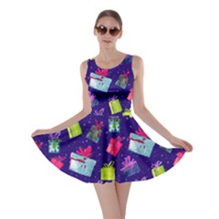 Snow Xmas Purple Christmas Gift Double Sided Skater Dress by CoolDesigns