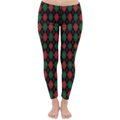 Xmas Diamonds Black Tartan Fleece Lined Winter Leggings by CoolDesigns