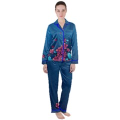 Vintage Spring Floral Dodger Blue Satin Long Sleeve Pyjamas Set by CoolDesigns