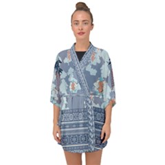 Japanese Style Flower Fuji Pattern Light Blue Half Sleeve Chiffon Kimono by CoolDesigns