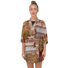 Cute Animal Print Brown Flowers Half Sleeve Chiffon Kimono by CoolDesigns