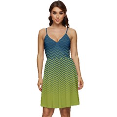 Zigzag Steel Blue & Neon Green Chevron V-neck Pocket Summer Dress  by CoolDesigns