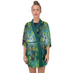 Galaxy Space Aquamarine Marijuana Leaves Half Sleeve Chiffon Kimono by CoolDesigns