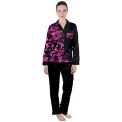 Japanese Style Black Blossom Crane Floral Flowers Satin Long Sleeve Pyjamas Set by CoolDesigns