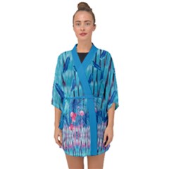 Tie Dye Dodger Blue Flamingo Half Sleeve Chiffon Kimono by CoolDesigns