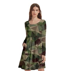 Abstract Vector Military Camouflage Background Long Sleeve Knee Length Skater Dress With Pockets by Bedest