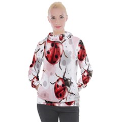 Ladybugs Pattern Texture Watercolor Women s Hooded Pullover by Bedest