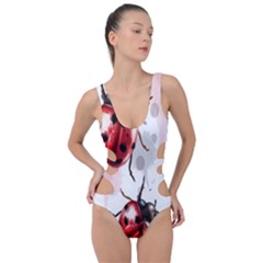 Ladybugs Pattern Texture Watercolor Side Cut Out Swimsuit by Bedest