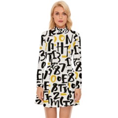 Letters Pattern Long Sleeve Velour Longline Dress by Bedest