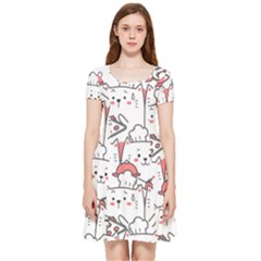 Cute Cat Chef Cooking Seamless Pattern Cartoon Inside Out Cap Sleeve Dress by Bedest