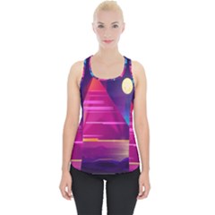 Egyptian Pyramids Night Landscape Cartoon Art Piece Up Tank Top by Bedest