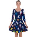 Big Set Cute Astronauts Space Planets Stars Aliens Rockets Ufo Constellations Satellite Moon Rover V Quarter Sleeve Skater Dress View1