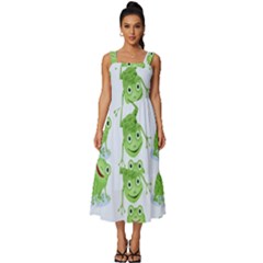 Cute Green Frogs Seamless Pattern Square Neckline Tiered Midi Dress by Bedest