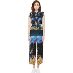 Aesthetic Psychedelic Drawings Art Acid Space Women s Frill Top Chiffon Jumpsuit by Cendanart