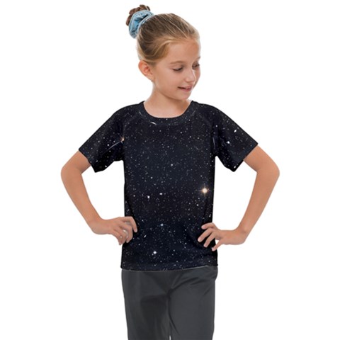 Sky Black Star Night Space Edge Super Dark Universe Kids  Mesh Piece T-shirt by Cendanart