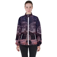 In The Cosmos Moon Sci-fi Space Sky Women s High Neck Windbreaker by Cendanart