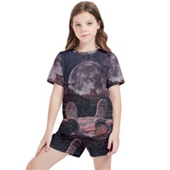 In The Cosmos Moon Sci-fi Space Sky Kids  T-shirt And Sports Shorts Set by Cendanart