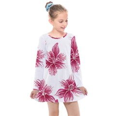 Hawaiian Flowers Kids  Long Sleeve Dress by essentialimage