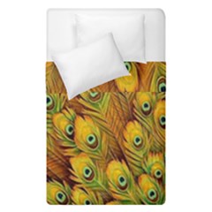 Peacock Feathers Green Yellow Duvet Cover Double Side (single Size) by Bedest