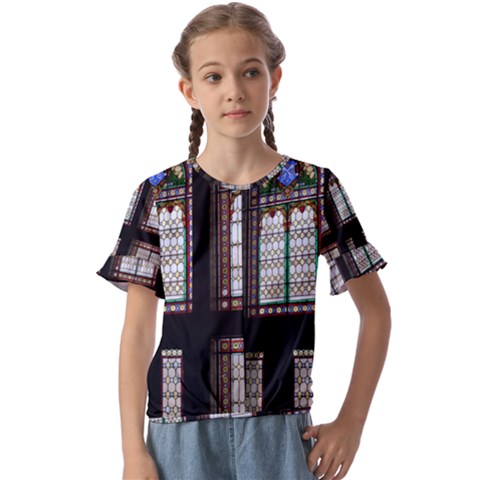 Stained Glass Window Krotoszyn Kids  Cuff Sleeve Scrunch Bottom T-shirt by Cendanart