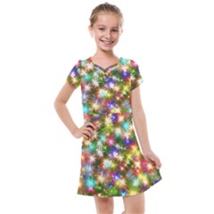 Star Colorful Christmas Abstract Kids  Cross Web Dress by Cendanart