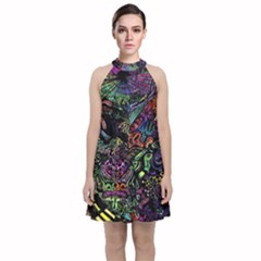 Psychodelic Absract Velvet Halter Neckline Dress  by Bedest