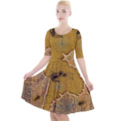 Vintage Map Of The World Continent Quarter Sleeve A-line Dress by Proyonanggan