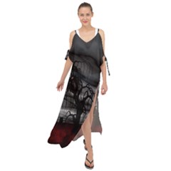 Grave Yard Dark Fantasy Trees Maxi Chiffon Cover Up Dress by Cemarart