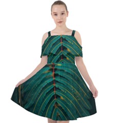 Dark Green Leaves Leaf Cut Out Shoulders Chiffon Dress by Cemarart