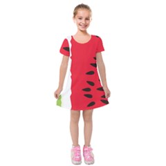 Watermelon Black Green Melon Red Kids  Short Sleeve Velvet Dress by Cemarart