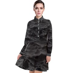 Black Sea Minimalist Dark Aesthetics Vaporwave Long Sleeve Chiffon Shirt Dress by Cemarart