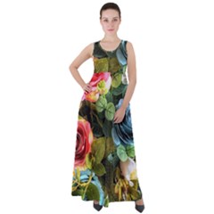 Flower Roses Empire Waist Velour Maxi Dress by Cemarart