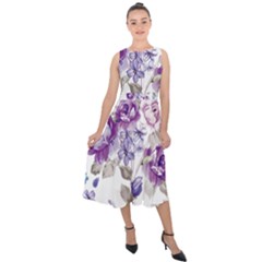 Flower-floral-design-paper-pattern-purple-watercolor-flowers-vector-material-90d2d381fc90ea7e9bf8355 Midi Tie-back Chiffon Dress by saad11