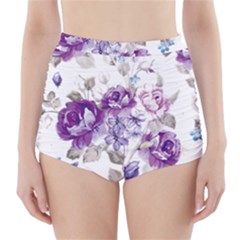 Flower-floral-design-paper-pattern-purple-watercolor-flowers-vector-material-90d2d381fc90ea7e9bf8355 High-waisted Bikini Bottoms by saad11