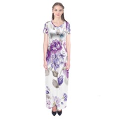 Flower-floral-design-paper-pattern-purple-watercolor-flowers-vector-material-90d2d381fc90ea7e9bf8355 Short Sleeve Maxi Dress by saad11