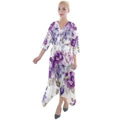 Flower-floral-design-paper-pattern-purple-watercolor-flowers-vector-material-90d2d381fc90ea7e9bf8355 Quarter Sleeve Wrap Front Maxi Dress by saad11