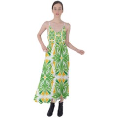 Green Pattern Retro Wallpaper Tie Back Maxi Dress by Bajindul