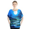 Bright Full Moon Painting Landscapes Scenery Nature Batwing Chiffon Blouse View1