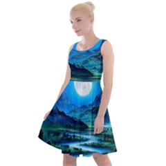 Bright Full Moon Painting Landscapes Scenery Nature Knee Length Skater Dress by Ndabl3x