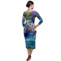 Peacocks In Garden Quarter Sleeve Midi Velour Bodycon Dress View2